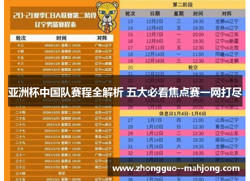 亚洲杯中国队赛程全解析 五大必看焦点赛一网打尽